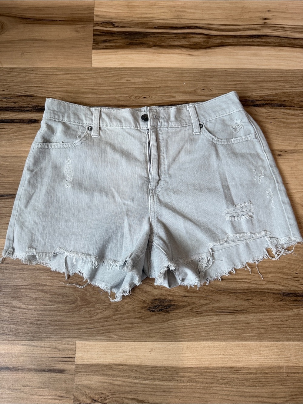 aerie Light Gray Frayed Denim Cutoff Shorts